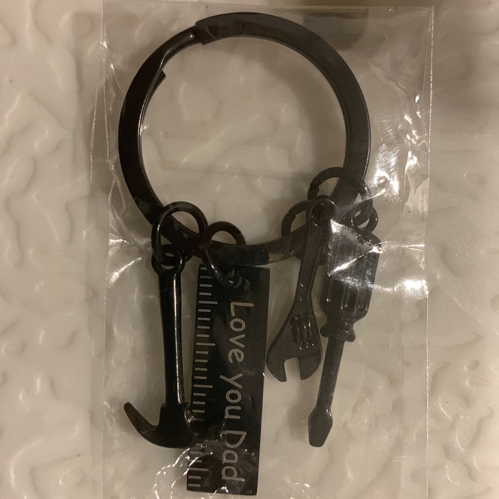 Keychain Hammer Screwdriver Wrench Dad Tools Father's Day Gift Black